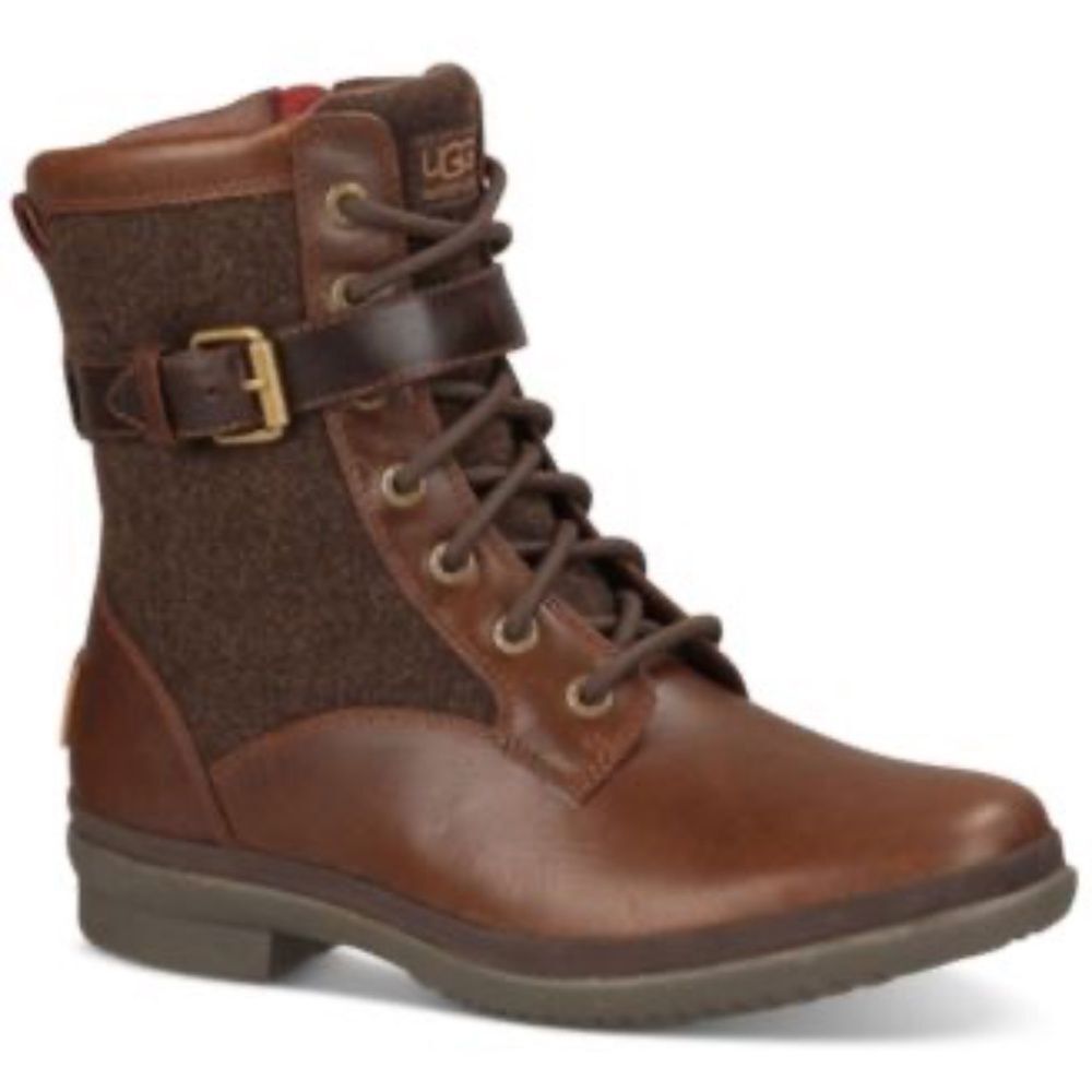 UGGโAustralia Women's Kesey Tobacco Brown Sherpa Trim Lace Up Ankle Boots Sz 8.5